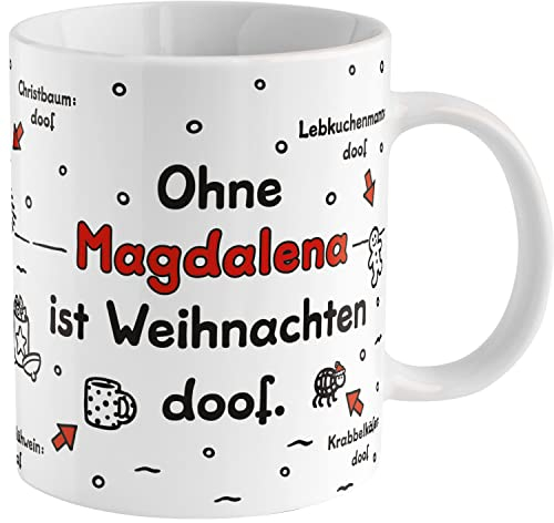 Tasse »Ohne ... ist Weihnachten doof.« mit Wunschnamen, personalisiert (weiß)