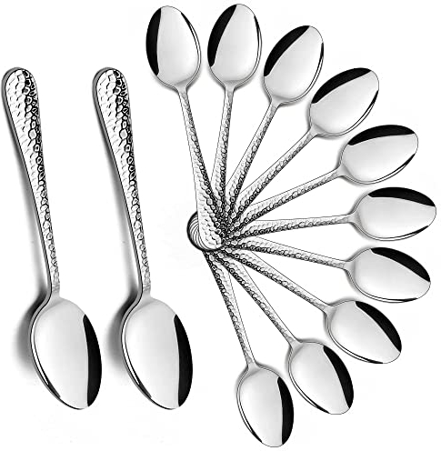 Kaffeelöffel, HaWare 12-teiliges Edelstahl Teelöffel Dessertlöffel mit Hammergriff, Kleiner Löffel für Zuhause, Restaurant, Küche, Runde Kante & Hochglanzpoliert, Spülmaschinenfest (15cm, Silber)