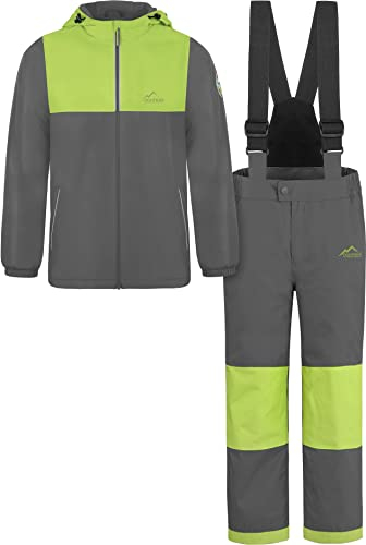 normani Kinder Winter Set - wasserdichte Ski Winterhose mit Hosenträgern und Winterjacke Schneeanzug Ski Set für Jungen und Mädchen Farbe Grau Größe 134-140