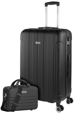 ITACA - Maletas de Viaje Rígidas ABS - Maleta de Viaje Cabina, Maleta Mediana y Maleta Grande - Asa Telescópica, 4 Ruedas Giratorias y Candado de Combinación, Negro, 73 cm + 35 cm
