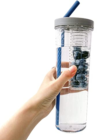 Fruta 700 ml, infusor Agua hidratación acuática, Botella portát con popote Vidrio Reutilizable y Filtro, 3 Colores Disponibles, sin BPA