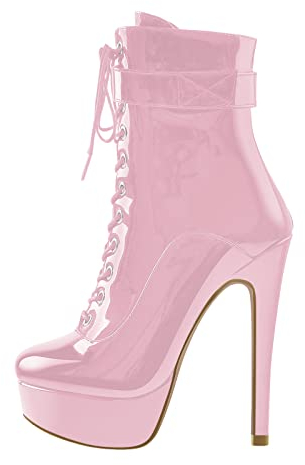 Only maker Damen Schnürsenkel Boot Schnürboots Absatzschuhe High Heel Rosa 39 EU