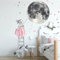 INSPIO Wandtattoo Mond und Mädchen auf Leiter Wandaufkleber Prinzessin Wandsticker rosa Fee Kinderzimmer pink Deko Mädchenzimmer