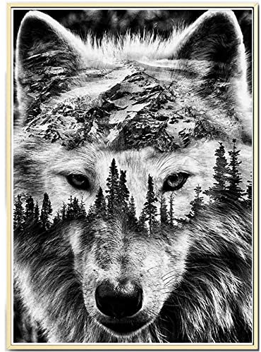Trayosin Schwarz-Weiß Wolf Wandbilder Wohnzimmer Poster,Bilder als Wanddeko,Modern Wand Deko Bild Wohnzimmer Schlafzimmer,Ohne Rahmen (60x90cm)