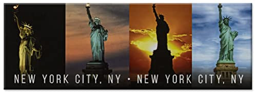 Freiheitsstatue bei Sonnenuntergang, New York City, Foto-Souvenir, Kühlschrankmagnet, NYC Kühlschrankmagnet, Metall, Panorama-Magnet – New York Sehenswürdigkeiten, Andenken, Geschenk