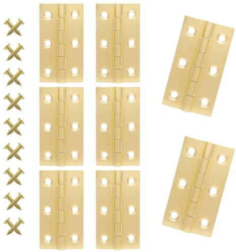 Suiwotin Lot de 8 charnières en laiton de 6,3 cm, mini charnières de porte d'armoire, charnières de boîte pour bijoux, boîte en bois, petites charnières de meubles (doré)