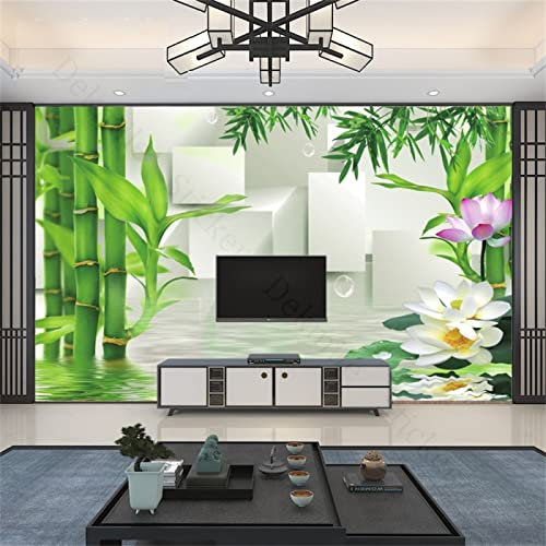 XAONUO Papier Peint Photo 3D Optique Vert Bambou Feuilles Fleurs Trompe L Oeil | Déco Mural Tableaux Muraux Photo 400X280Cm Mural Décor Motif Poster Géant Stickers Muraux Optique Fond Effet