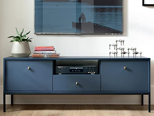 Vente-unique - Meuble TV - 2 Portes, 1 tiroir et 1 Niche - Bleu - Bogdan
