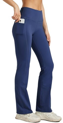 WILLIT Damen Thermo Flare Leggings Winter Fleece gefütterte Yogahose Warm Sportleggins Laufhose Bootcut Hose High Waist mit Taschen Navy Blau M