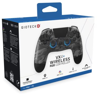 Gioteck VX4+ Wireless Controller für PlayStation 4 (PS4) - Dark Camo - Anpassbare RGB-Beleuchtung und programmierbare Rücktasten - Bluetooth-kompatibel