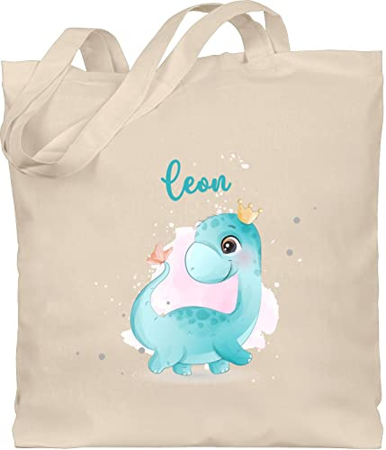 Geschenk mit Namen personalisiert by Shirtracer - Baumwolltasche - Dinosaurier personalisiert mit Name I Geschenk Dinos I Saurier I Dinosaurier I Urzeittier I Dino