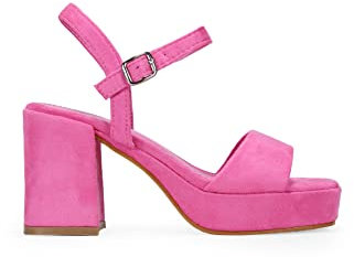 BOSANOVA Sandalias confeccionadas en Ante con una Tira Ancha al Empeine y Suela de Plataforma con tacón Ancho de 9 cm. Cierre de Pulsera con Hebilla. Calzado para Mujer Rosa 39