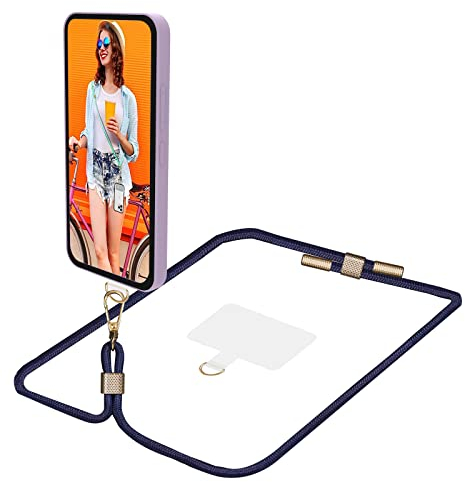 AHABIPERS Handykette Universal, Nylon Handy Kette, Verstellbarer Crossbody Handyschnur, Handy Umhängeband Kompatibel mit Meisten Smartphones, TPU Handy-Patch mit Metallring - ohne Hülle (Blau)