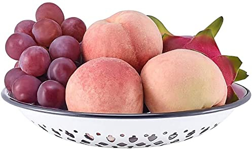 ZAJ Decorative Fruit Bowl Vintage Enamel Colander Serving Dish Berry Colander Vented Fruit Bowl for Kitchen Counter Bread Bowl Fruit Snacks Cupcakes