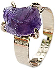 Amethyst-Ring Für Damen – Verstellbar,Offene Geometrie,Unregelmäßiger Amethyst-Steinring Mit Krappenfassung,Handgefertigter Stapelbarer Statement-Ring,Geschenke Für Freundin,Mädchen,Mutter,Lila,