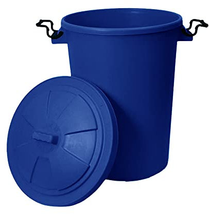 TENLITE 50L Extra Large Heavy Duty Plastic Bin Dustbin Storage Unit with Locking Lid for Home Garden Rubbish Waste Animal Feed (Dark Blue)