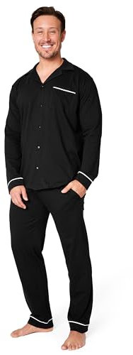 CityComfort Pigiama Uomo - Pigiama Lungo con Maglia con Bottoni a Maniche Lunghe M-3XL - Pigiama Due Pezzi Invernale Autunnale (Nero, M)