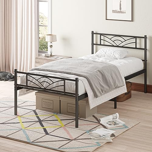 Panana Single Bed Frames with Headboard 3ft Black Metal Single Bed Frame with Storage Heavy Duty with Steel Slats No Box Spring Needed(Black,3FT)