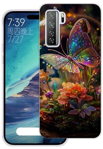 WUACYEAMING Carcasa para Móvil Compatible con Huawei P40 Lite 5G Ultrafina Delgado Cover Transparente TPU Silicona Antigolpes Anti-arañazos Bumper Caso para Case-(Flor de Mariposa)