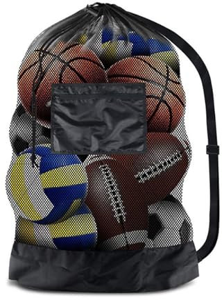 Extra Large Mesh Drawstring Bags: Sports Kit and Training Equipment - Bag for Rugby, Volleyball, Football - Adjustable Shoulder Strap