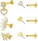 NIUSIMAN Helix Piercings Gold,6 Stück Tragus Piercing Ohr 16G Helix Piercings Chirurgenstahl Mit Ohrpiercing Herz Schmetterling Ohrpiercing Schmuck CZ Lippen Ohrlochstecher Damen Männer