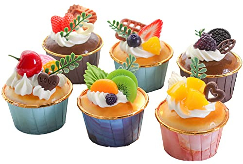 Tyenaza 6 Stück künstliche Kuchen, Lebensechte Künstliche Cupcakes Realistische Cupcake-Modelle Künstliche Lebensmittel, Modell für Küche, Fotografie, Requisiten