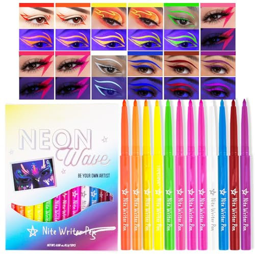 12 Colors UV Glow Neon Liquid Eyeliner l Set Matte Rainbow Highly-Pigmented Colourful Eyeliner for Eye Makeup Tools, Waterproof Smudgeproof Long Lasting Eye Makeup Kit for Women