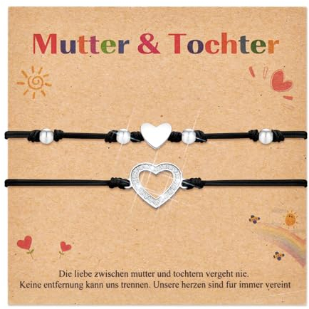 TempBeau Mutter Tochter Armbänder Geschenke Schwarz : Mama Töchter Armkette für Damen Mädchen Herz Muttertagsgeschenke Geburtstagsgeschenk SchmuckMädchen Zurück zur Schule Schlank Armband