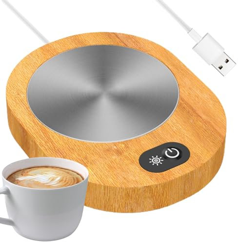 Lesunbak Chauffe-Tasse à café | Chauffe-Tasse électrique à température constante, Chauffe-Tasse USB pour Boissons Chaudes, Chauffe-Tasse à thé en Grain de Bois pour thé, Eau, Lait, café, Cacao Chaud