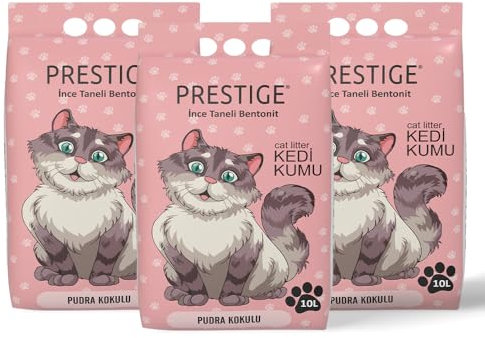 Prestige Katzenstreu - Geruchsneutralisierende Klumpstreu für Katzen - Staubfreies Katzenstreu - Natürlich & Unbeduftet - Mehrkatzenformel - Geringe Verfolgung (Puderduft, 3 x 10l)