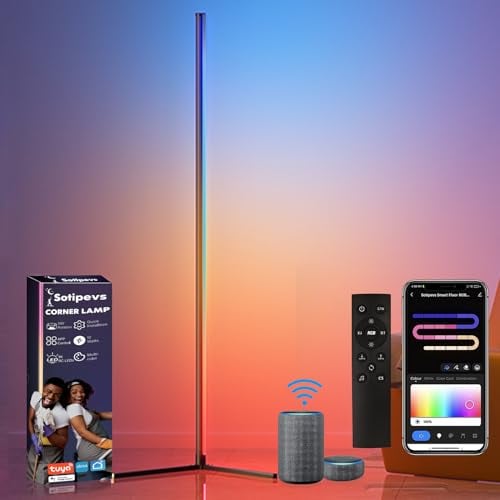Sotipevs LED Stehlampe Wohnzimmer, WiFi RGB Stehlampe Dimmbar Funktioniert, 155cm Led Stehleuchte mit APP, DIY-Modus,16 Millionen Farben, 44+ Szenenmodi, Musikmodi & Timing-Funktion Deko Schlafzimmer