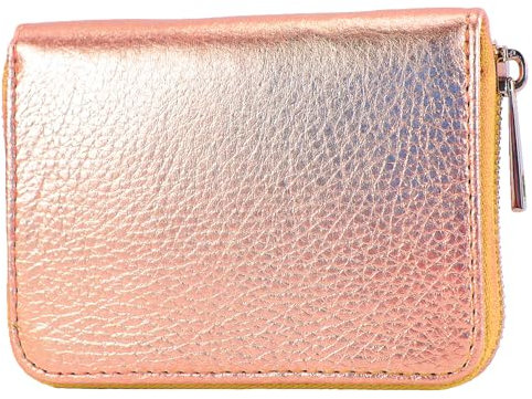 modamoda de - P04 - ital. Portafoglio da donna in vera pelle, oro rosa metallizzato, s