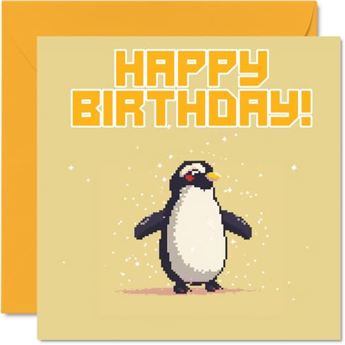 Stuff4 Geburtstagskarten für Männer und Frauen, Pixel Art Pinguin | Happy Birthday Karte für Bruder, Schwester, Sohn, Tochter, Onkel, Tante, Kollegen, Freund, 145 mm x 145 mm
