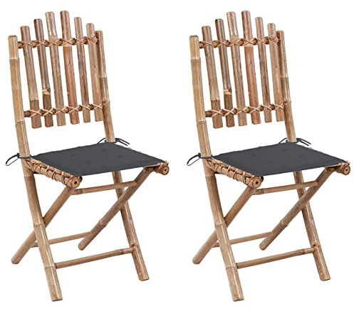 CIADAZ Klappbare Gartenstühle 2 STK. mit Kissen, Gartenmöbel, Balkonstühle, Hochlehner, Balkonmöbel, Bistrostuhl, Garten Stühle, Sit Möbel, Armlehnenstuhl, Bambus