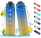 NAVTUE 1L Water Bottle with Straw, Sports Drinks Bottle with Time Markings, Leak Proof, Tritan BPA free for School/Cycling/Running (BlueYellow)