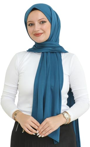 Prien Hijab Kopftuch Für Damen, Frauen Schal Kleider, Modern Kopftücher Weicher Jersey, Muslim Kleid Türkisch Premium Gebetskopftuch, Umrah Geschenk, Hijab Set (Türkis)