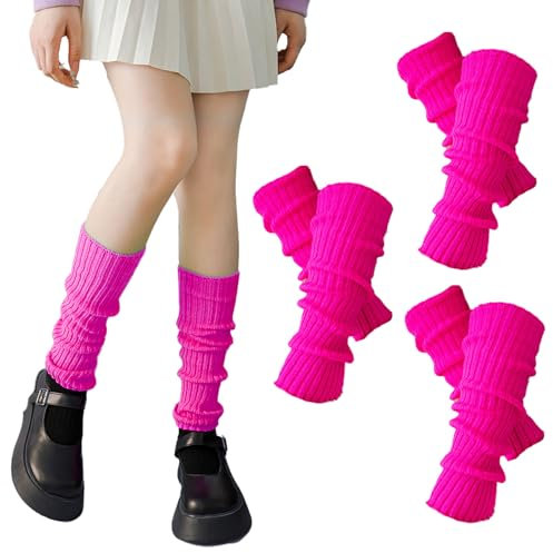 FUIPVGI 2 Paia Scaldamuscoli Neon per Donne e Ragazze, Invernali per Stivali, Caldi Alla Moda Calzini Lunghi al Ginocchio (Rosa Rossa)