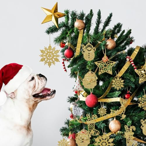 20 Stück Schneeflocken Weihnachten Deko, Weihnachtsbaumschmuck, Schneeflocken anhänger, Glitzer Papier Schneeflocken, Weihnachten Deko(Gold)