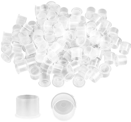 100 Stück Tattoo Tintenbecher,Tattoo Farbe,Einweg Farbbehälter,Kunststoffe Tattoo Kappe Inks Cups,Small Tattoo Tinte Farbkappen,für Profis und Hobby Tätowierer Tattoo Zubehör (Transparent)