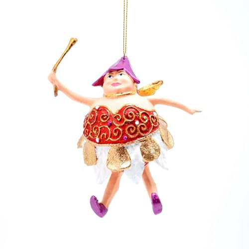 Christbaumschmuck Pummelelfe Figur Dicke Elfe Fee rot-weiß-Gold Weihnachten Baumschmuck Ornament Anhänger 15cm