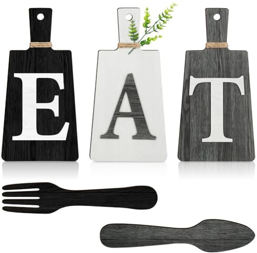 JIVIMOCO Cutting Board Eat Sign Set Hanging Art Kitchen Eat Sign Fork and Spoon Wall and Kitchen Decor,B Easy Install