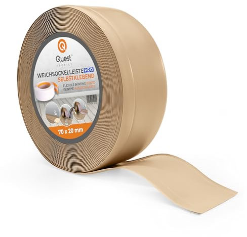 Quest Plinthe Souple - 70 mm x 20 mm - Plinthe en PVC de finition, Baguette de finition - Pour murs, sols – PVC, flexible, imperméable, décorative (Couleur sable, 10m)