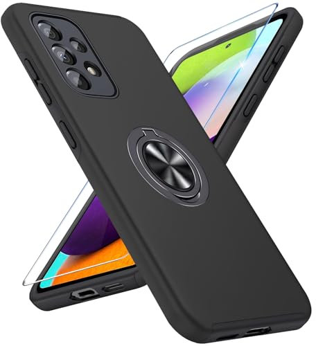 Vaki Handyhülle für Samsung Galaxy A52/A52S 5G Hülle mit Schutzfolie, Schutzhülle Galaxy A52S Case mit Magnetischer Ring Ständer Kratzfest Fallfestigkeit Stoßfest für Samsung A52 Cover (Schwarz)