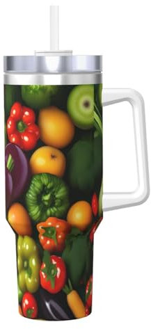 Taza de hielo con estampado de frutas vegetales de 1,134.0 g, termo aislado de acero inoxidable caliente/frío para agua portátil