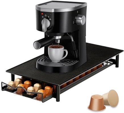 Coffee Pods Holder for Nespresso Capsule, Metal Coffee Pods Storage with Sliding Drawer, 36 Pods large capacity Coffee Machine Stand for Kitchen, Office(8.46x15.94inch)