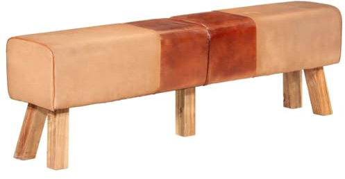 LAPOOH Bank Turnbock-Design Braun 160 cm Echtleder und Canvas, Schuhregal, Sitzbank, Dielen- & Flurmöbel, Konsolentisch, Flaches Regal, Schuhbank - 356385