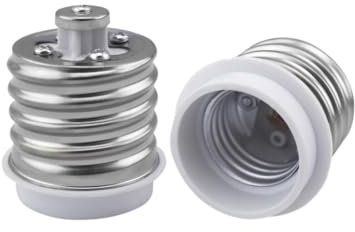 Adattatore base E40 a E27, compatibile con lampadine di diverse dimensioni, ideale per aumentare la versatilità di illuminazione.
