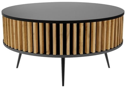 golddoor Couchtisch Borneo mit Platte 0190 PE Durchmesser 90 cm Lamellen aus Eiche Craft Gold Modernes Design Couchtisch funktional robuste Konstruktion für Wohnzimmer und Büros