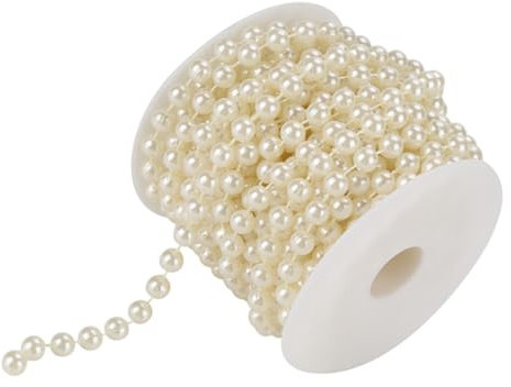 KooingTech Perlenkette Deko, 10m Perlengirlande, Perlenband, Perlenkette Weihnachtsbaum Deko, Faux Pearl Beads Girlande Hochzeit Perlenschnur Perlen Dekoration Zum Basteln (Beige)