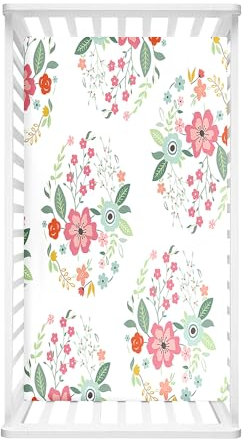 Hiseng Spannbettlaken Bettlaken für Runde & Eckige Matratzen, 3D Ostern Spannbettlaken Kinderwagen Unisex Matratzenschoner für Beistellbett & Kinderwagen (Blumen,70x140cm)